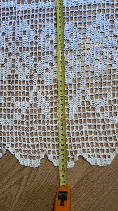 Nappe / Napperon Ovale Vintage Blanc- 120 x 100  cm–  Coton Fait Main Crochet– Ancien - Pièce Unique